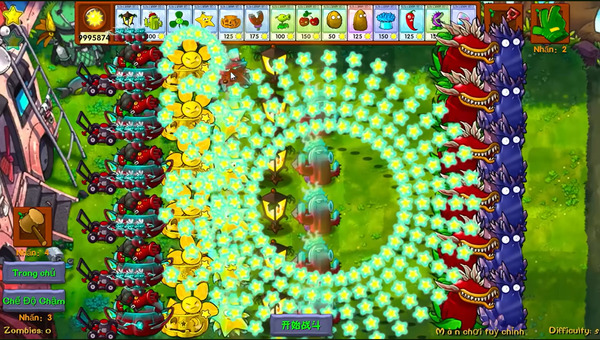 PVZ Fusion battle with fusion plants defending multiple lanes